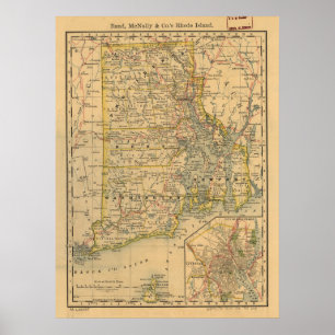 Vintage Karte von Rhode Island (1875) Poster