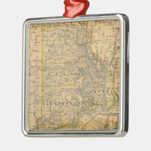 Vintage Karte von Rhode Island (1875) Silbernes Ornament