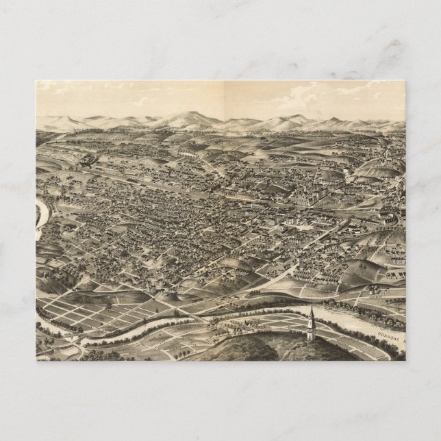 Vintage Karte von Roanoke Virginia (1891) (Vorderseite)