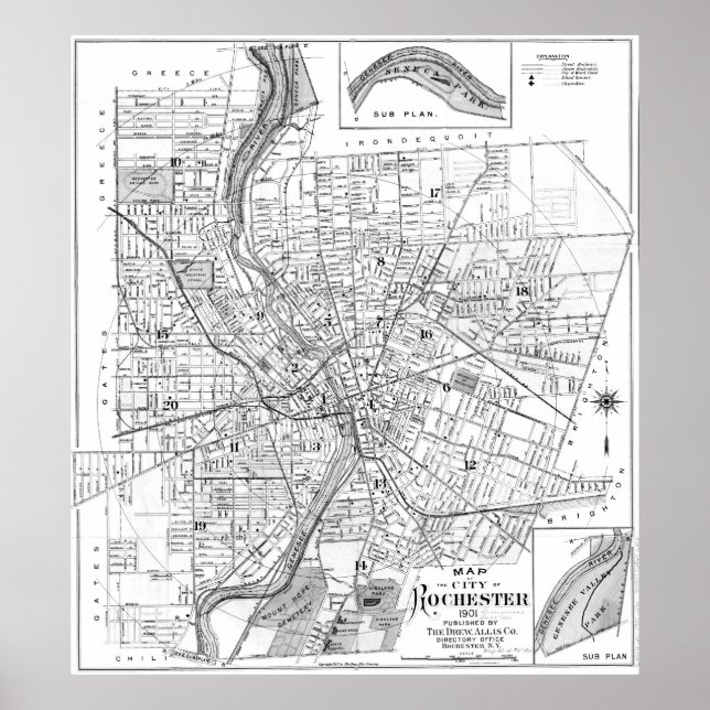 Vintage Karte von Rochester NY (1901) BW Poster (Vorne)