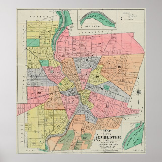 Vintage Karte von Rochester NY (1901) Poster (Vorne)