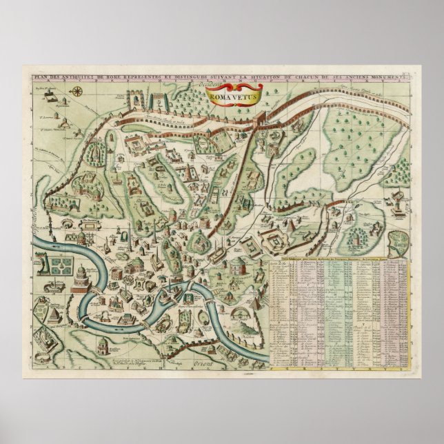 Vintage Karte von Rom Italien (1719) Poster (Vorne)
