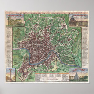 Vintage Karte von Rom Italien (1721) Poster