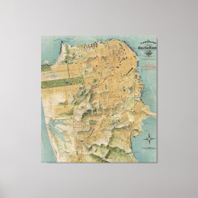 Vintage Karte von San Francisco (1915) Leinwanddruck (Vorderseite)