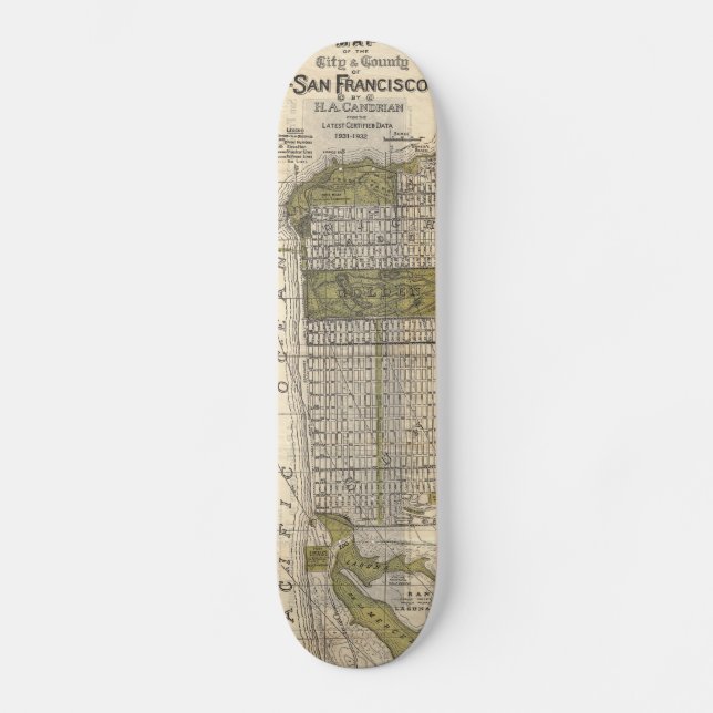 Vintage Karte von San Francisco (1932) Skateboard (Vorderseite)
