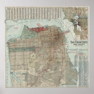 Vintage Karte von San Francisco CA (1914) Poster