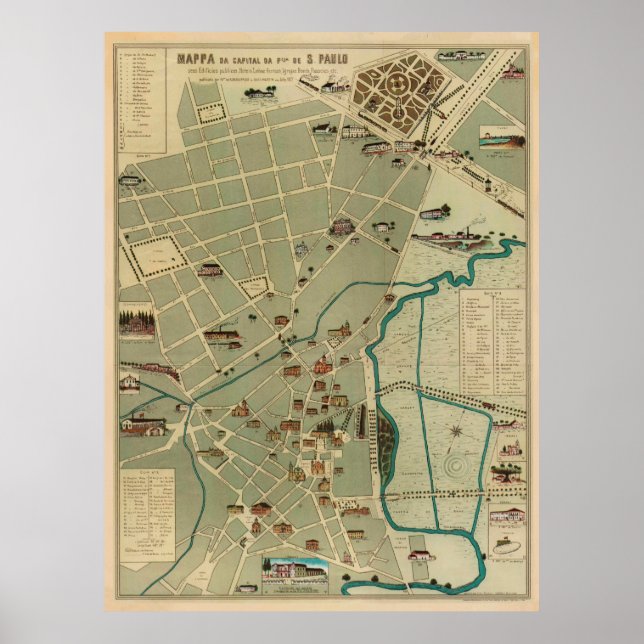 Vintage Karte von Sao Paulo Brasilien (1877) Poster (Vorne)