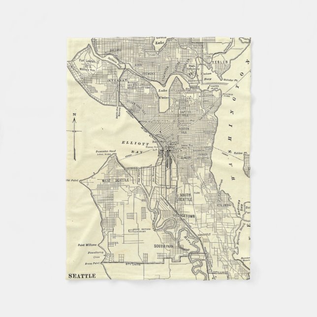 Vintage Karte von Seattle (1914) Fleecedecke (Vorderseite)