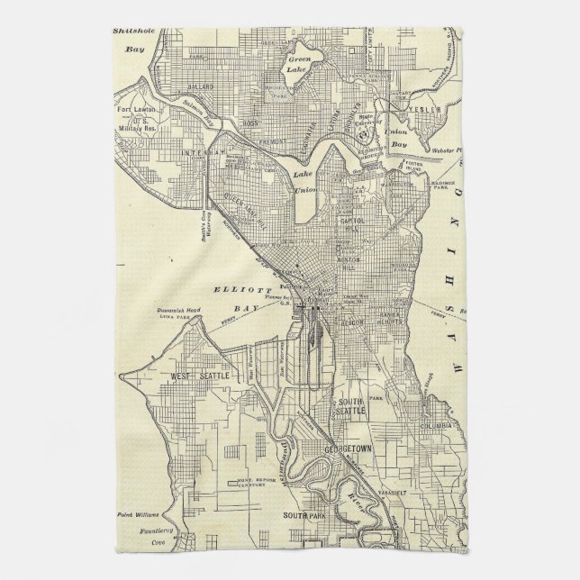 Vintage Karte von Seattle (1914) Geschirrtuch (Vertikal)