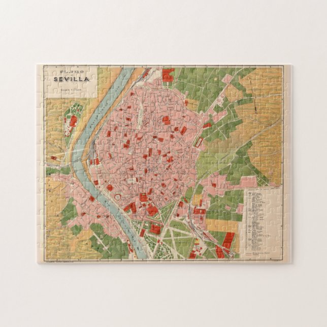 Vintage Karte von Sevilla Spanien (1918) (Horizontal)