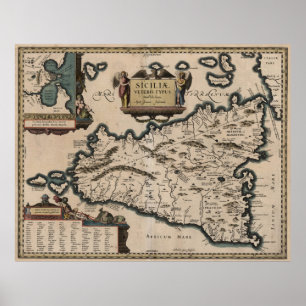 Vintage Karte von Sizilien Italien (1619) Poster