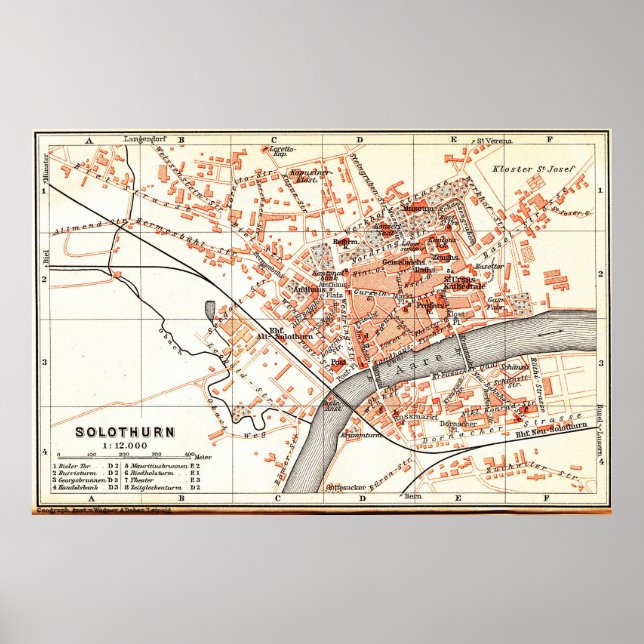 Vintage Karte von Solothurn Schweiz (1913) Poster (Vorne)