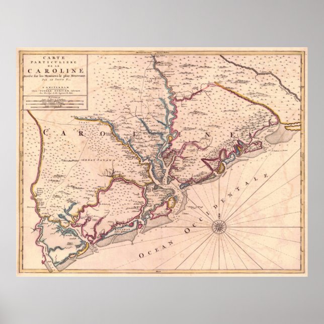 Vintage Karte von South Carolina (1690) Poster (Vorne)