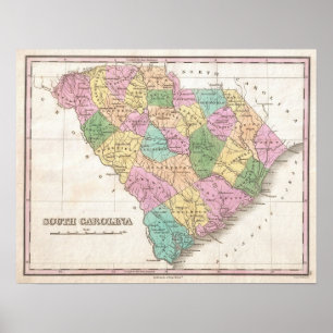 Vintage Karte von South Carolina (1827) Poster