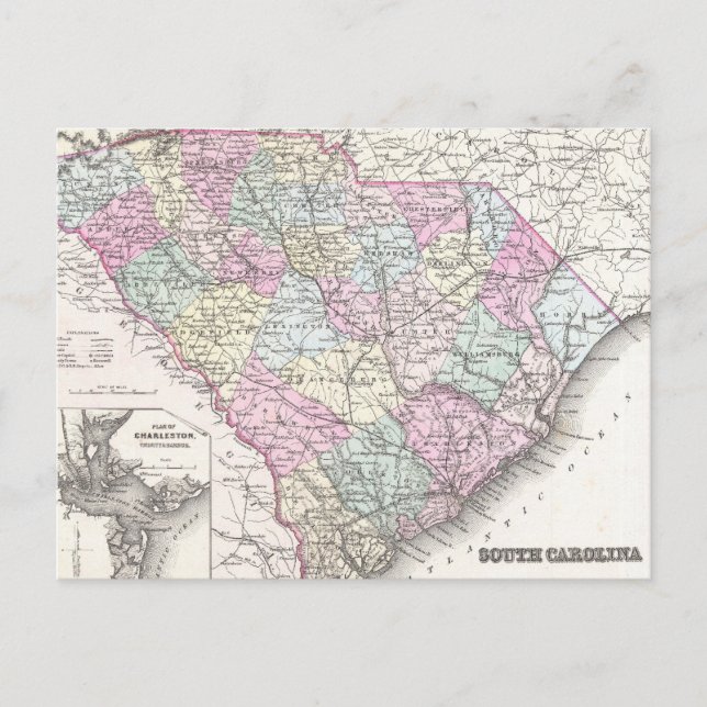 Vintage Karte von South Carolina (1855) (Vorderseite)