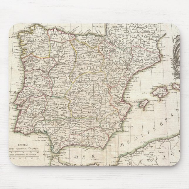 Vintage Karte von Spanien (1775) Mousepad (Vorne)