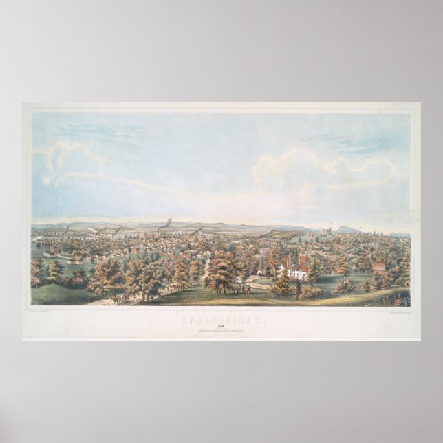 Vintage Karte von Springfield MA (1851) Poster (Vorne)