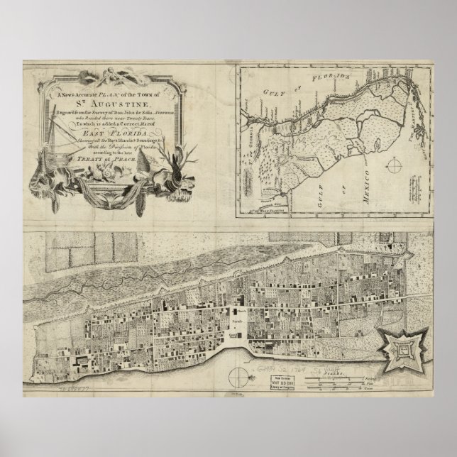 Vintage Karte von St. Augustine FL (1764) Poster (Vorne)