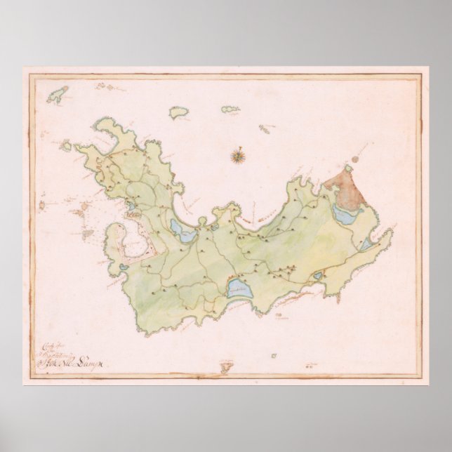 Vintage Karte von St Barts Island (1785) Poster (Vorne)