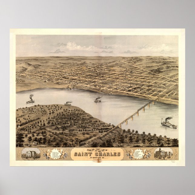 Vintage Karte von St. Charles MO (1869) Poster (Vorne)