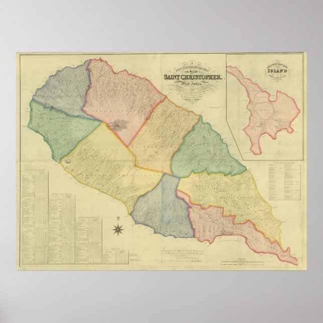Vintage Karte von St. Kitts (1828) Poster (Vorne)