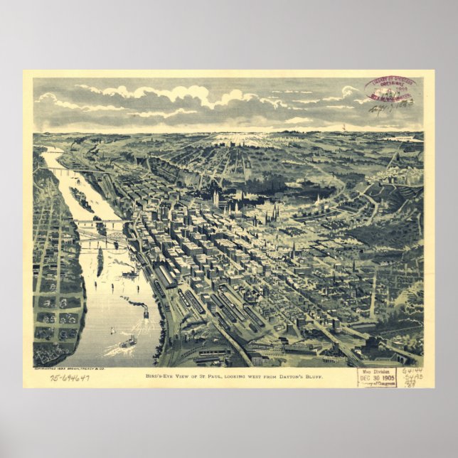 Vintage Karte von St. Paul MN (1893) Poster (Vorne)
