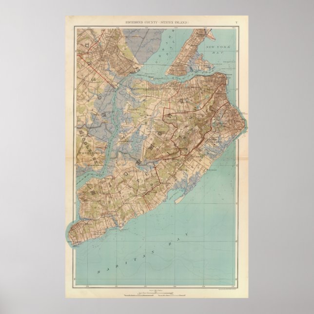 Vintage Karte von Staten Island (1891) Poster (Vorne)
