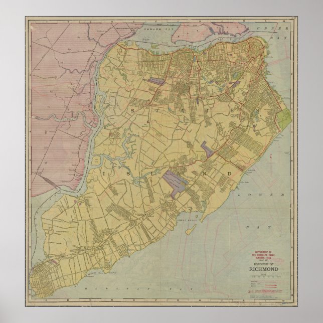 Vintage Karte von Staten Island NY (1911) Poster (Vorne)