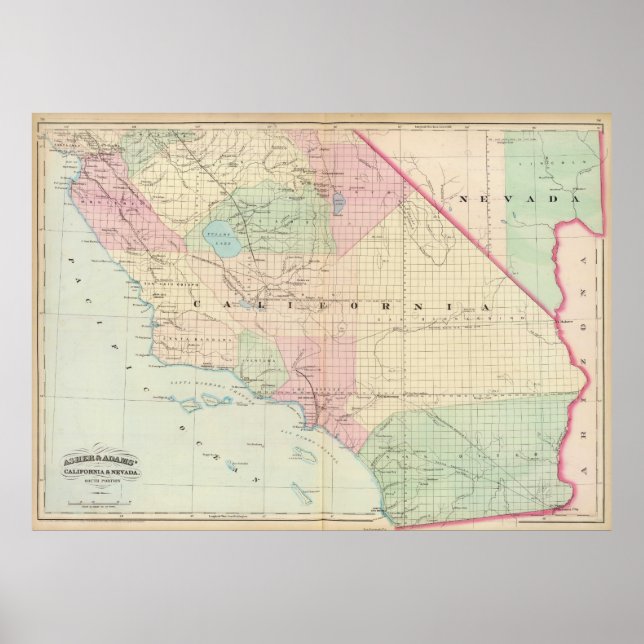 Vintage Karte von Südkalifornien (1874) Poster (Vorne)