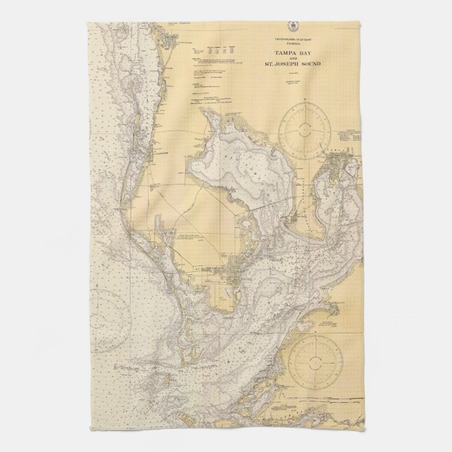 Vintage Karte von Tampa Bay Florida Geschirrtuch (Vertikal)