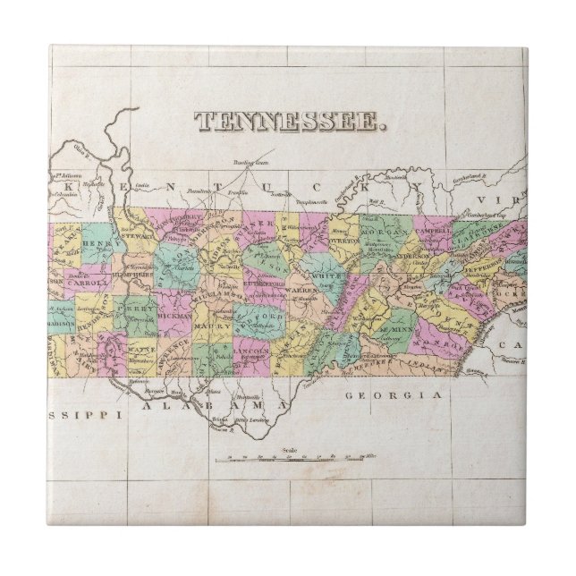 Vintage Karte von Tennessee (1827) Fliese (Vorderseite)