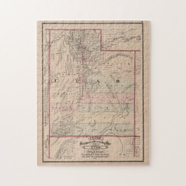 Vintage Karte von Utah (1878) (Vertikal)