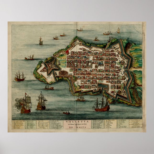 Vintage Karte von Valletta Malta (1700) Poster (Vorne)