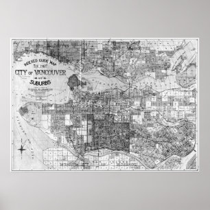 Vintage Karte von Vancouver Kanada (1920) BW Poster