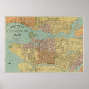Vintage Karte von Vancouver Kanada (1920) Poster