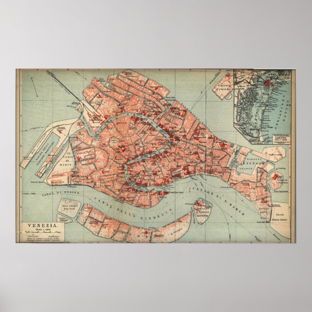 Vintage Karte von Venedig Italien (1920) Poster (Vorne)