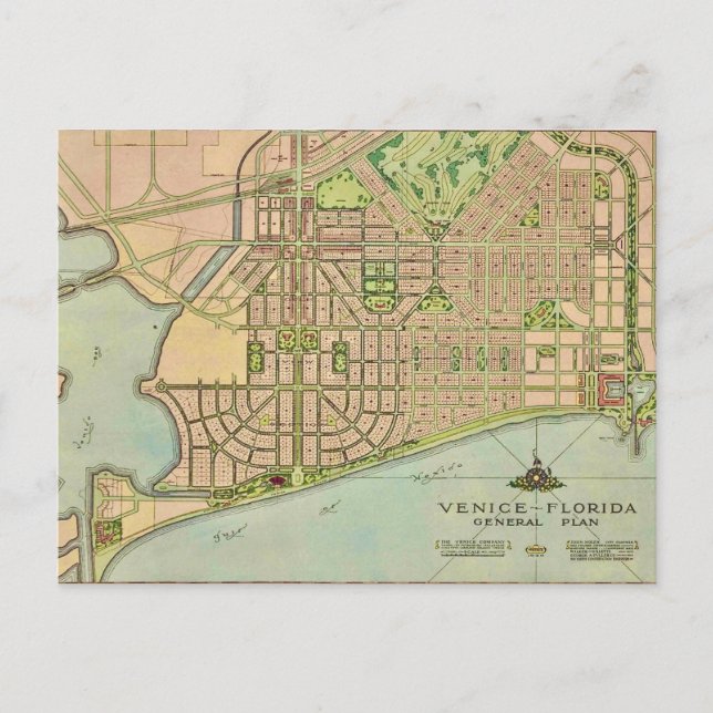 Vintage Karte von Venice Florida (Vorderseite)