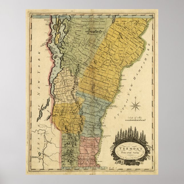 Vintage Karte von Vermont (1814) Poster (Vorne)