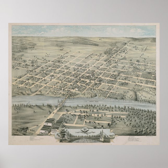 Vintage Karte von Waco Texas (1873) Poster (Vorne)