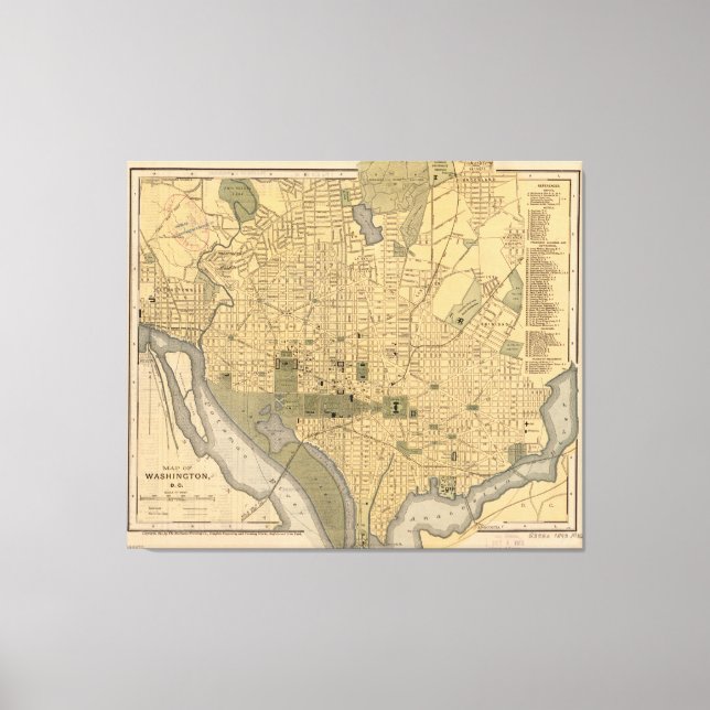 Vintage Karte von Washington D.C. (1893) Leinwanddruck (Vorderseite)