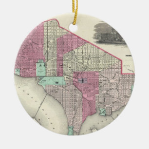Vintage Karte von Washington DC (1866) Keramik Ornament