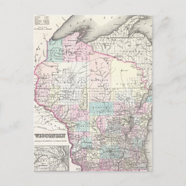 Vintage Karte von Wisconsin (1855) (Vorderseite)