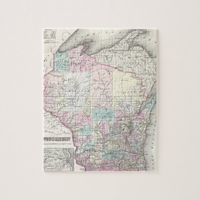 Vintage Karte von Wisconsin (1855) (Vertikal)