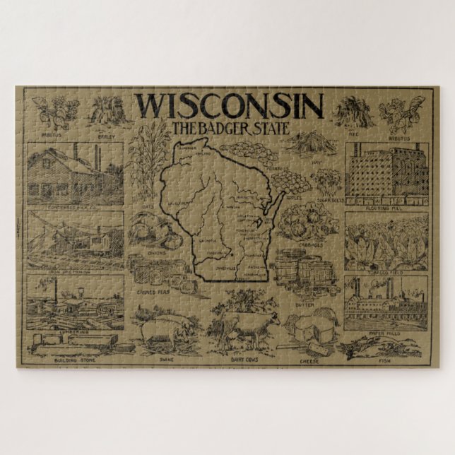 Vintage Karte von Wisconsin (1912) - Tan (Horizontal)