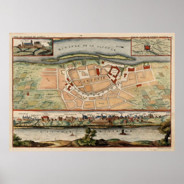 Vintage Karte Warschaus Polen (1705) Poster (Vorne)