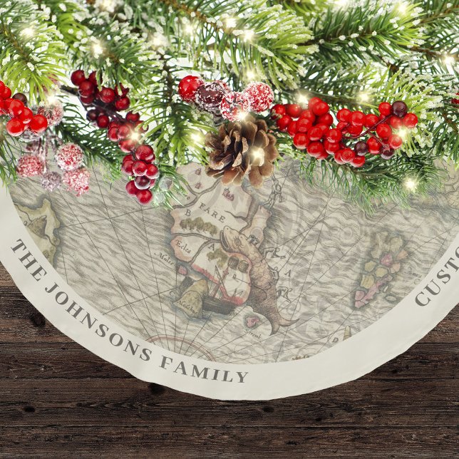 Vintage Karte Weihnachten Polyester Weihnachtsbaumdecke (Vintage Map Family Christmas Brushed Polyester Tree Skirt
)