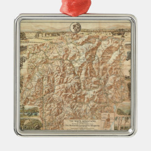 Vintage Karte weißen Mountains (1937) Ornament Aus Metall