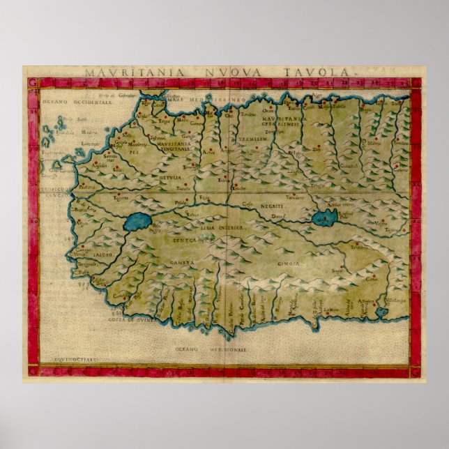 Vintage Karte Westafrikas (1561) Poster (Vorne)