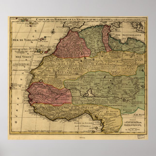 Vintage Karte Westafrikas (1742) Poster (Vorne)