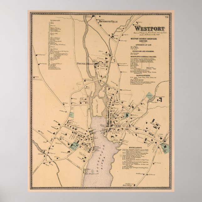 Vintage Karte Westport CT (1867) Poster (Vorne)